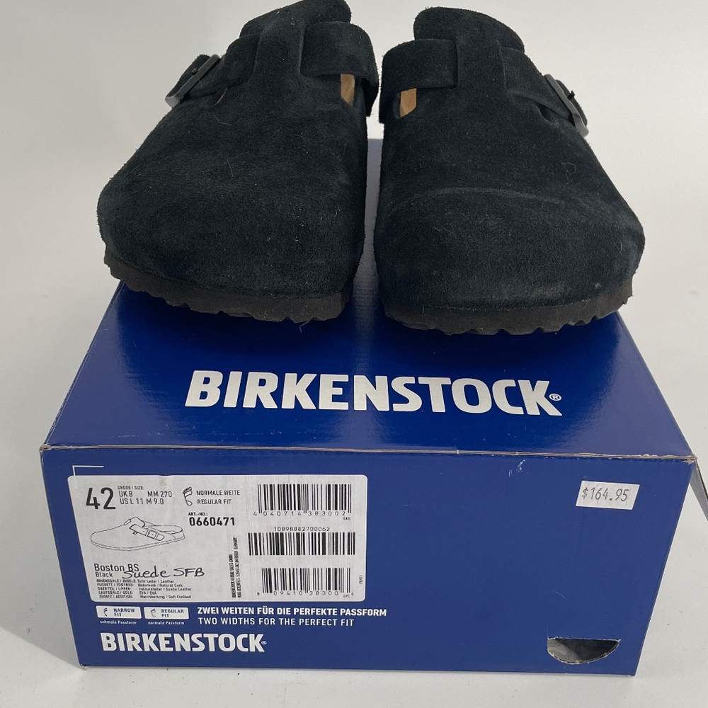 BIRKENSTOCK BOSTON SOFT FOOTBED - BLACK SUEDE Size: EU 42 (US Men's 9)